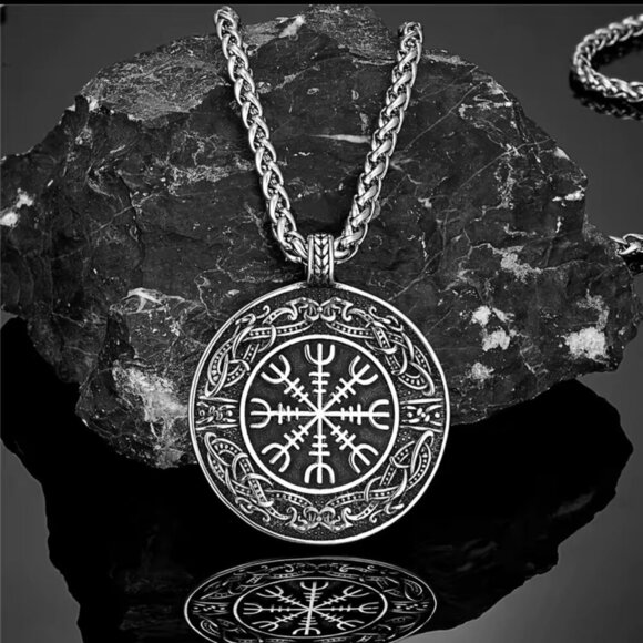 Vegvisir Compass Viking Rune Pendant - Stainless Steel #1527 - Picture 1 of 8